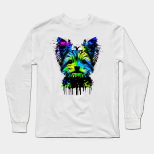 Adorable Yorkshire Terrier Puppy Dog Stencil Design Long Sleeve T-Shirt